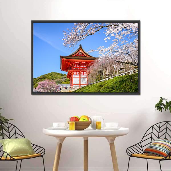 Kiyomizu Dera Temple In Spring Canvas Wall Art-3 Horizontal-Gallery Wrap-25" x 16"-Tiaracle