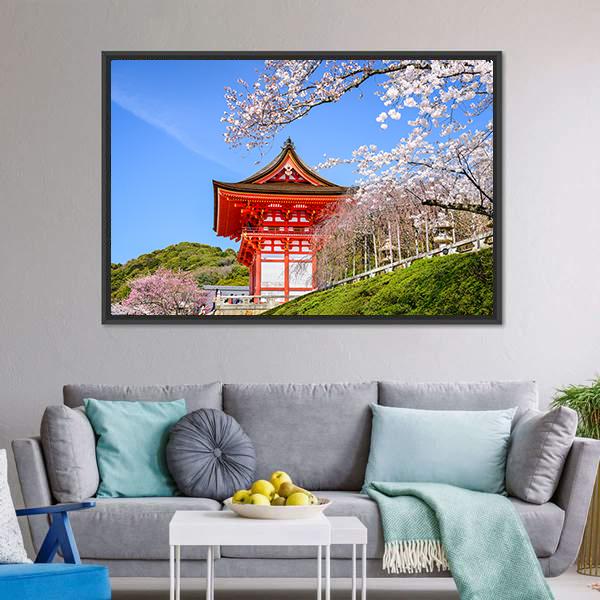 Kiyomizu Dera Temple In Spring Canvas Wall Art-3 Horizontal-Gallery Wrap-25" x 16"-Tiaracle