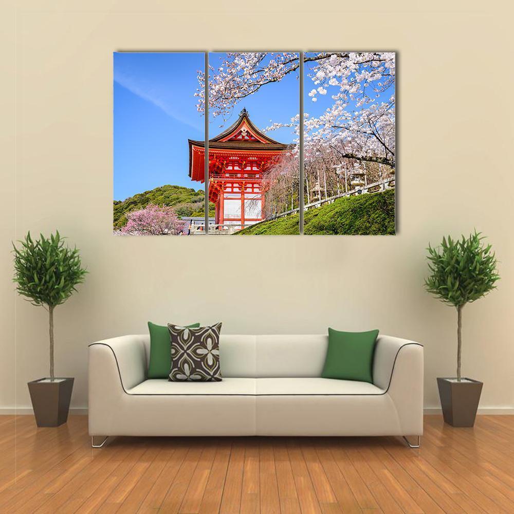 Kiyomizu Dera Temple In Spring Canvas Wall Art-3 Horizontal-Gallery Wrap-37" x 24"-Tiaracle