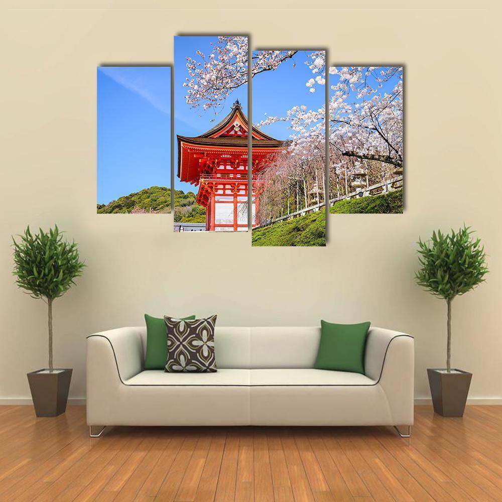 Kiyomizu Dera Temple In Spring Canvas Wall Art-4 Pop-Gallery Wrap-50" x 32"-Tiaracle