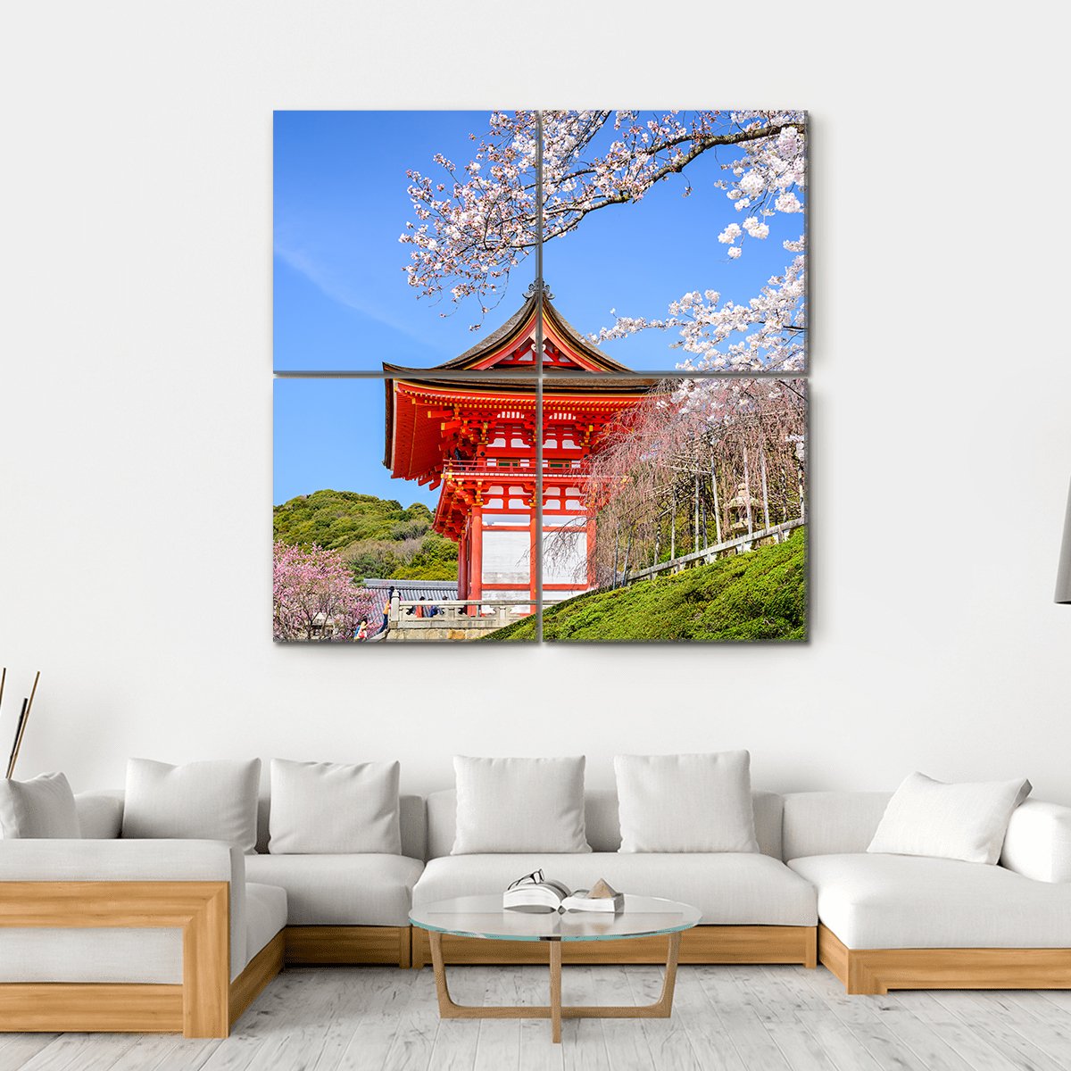 Kiyomizu Dera Temple In Spring Canvas Wall Art-4 Square-Gallery Wrap-17" x 17"-Tiaracle