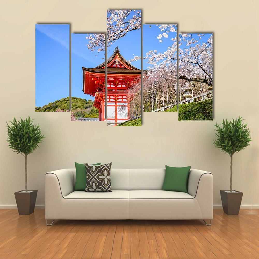 Kiyomizu Dera Temple In Spring Canvas Wall Art-5 Pop-Gallery Wrap-47" x 32"-Tiaracle
