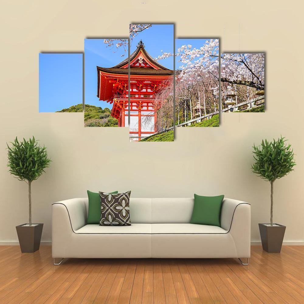 Kiyomizu Dera Temple In Spring Canvas Wall Art-5 Star-Gallery Wrap-62" x 32"-Tiaracle