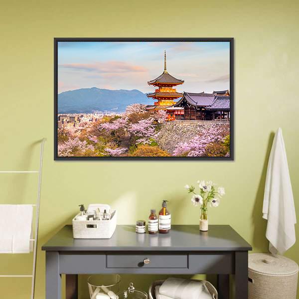 Kiyomizu Dera Temple Japan Canvas Wall Art-1 Piece-Floating Frame-24" x 16"-Tiaracle