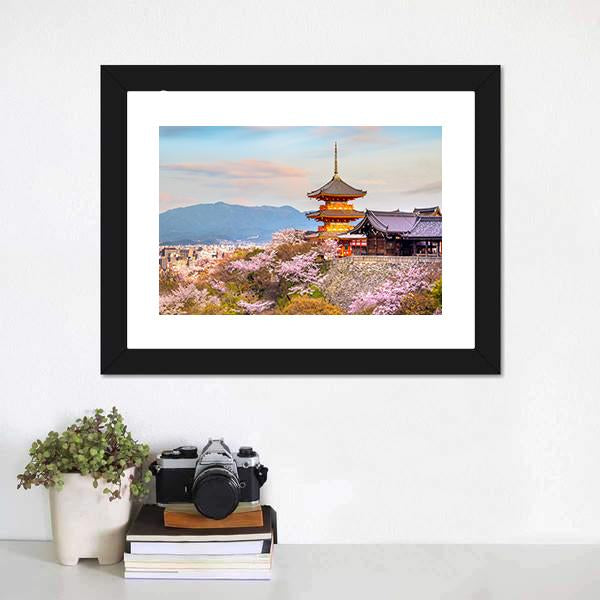 Kiyomizu Dera Temple Japan Canvas Wall Art-1 Piece-Framed Print-20" x 16"-Tiaracle