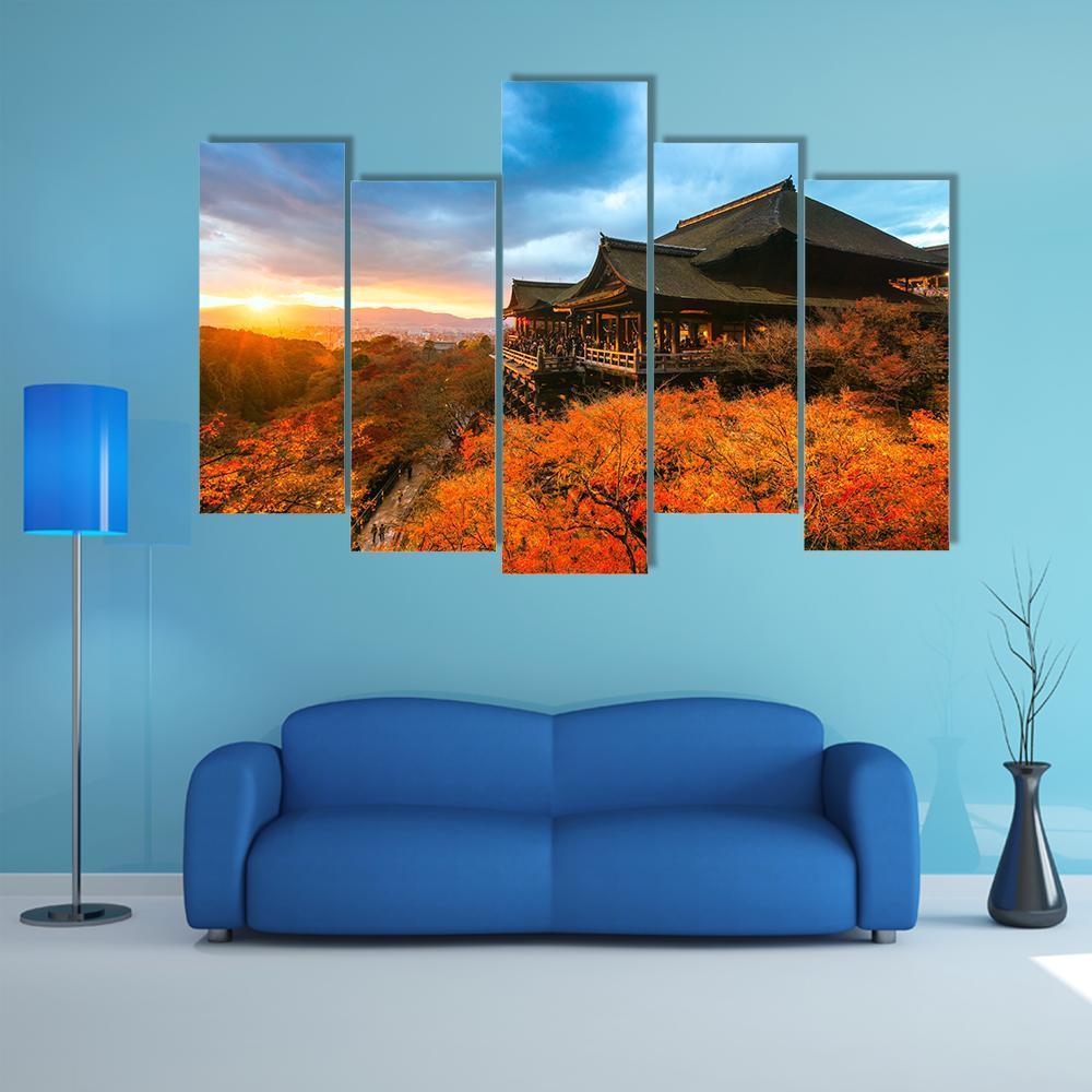 Kiyomizu Dera Temple Canvas Wall Art-5 Pop-Gallery Wrap-47" x 32"-Tiaracle