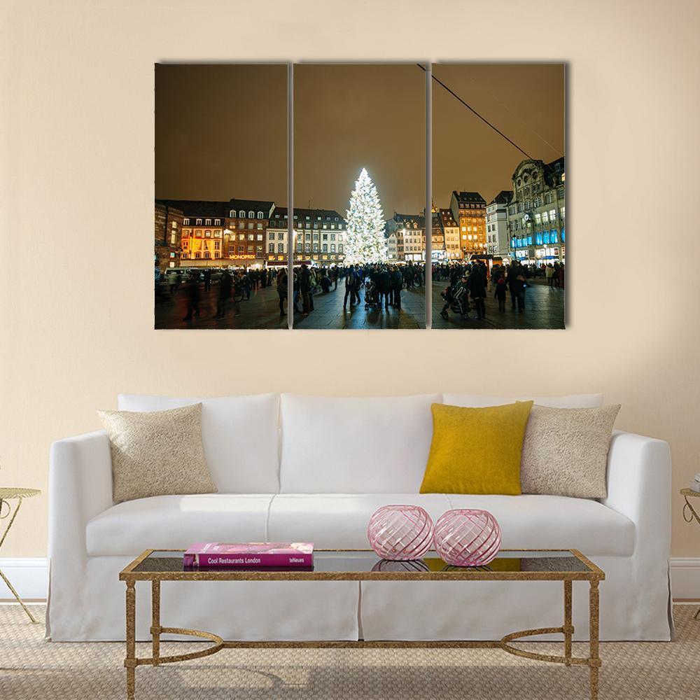 Kleber Strasbourg At Christmas Canvas Wall Art-3 Horizontal-Gallery Wrap-37" x 24"-Tiaracle