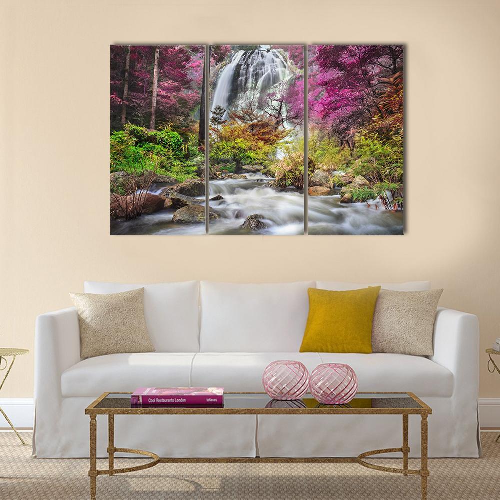 Klonglan Waterfall Thailand Canvas Wall Art-3 Horizontal-Gallery Wrap-37" x 24"-Tiaracle