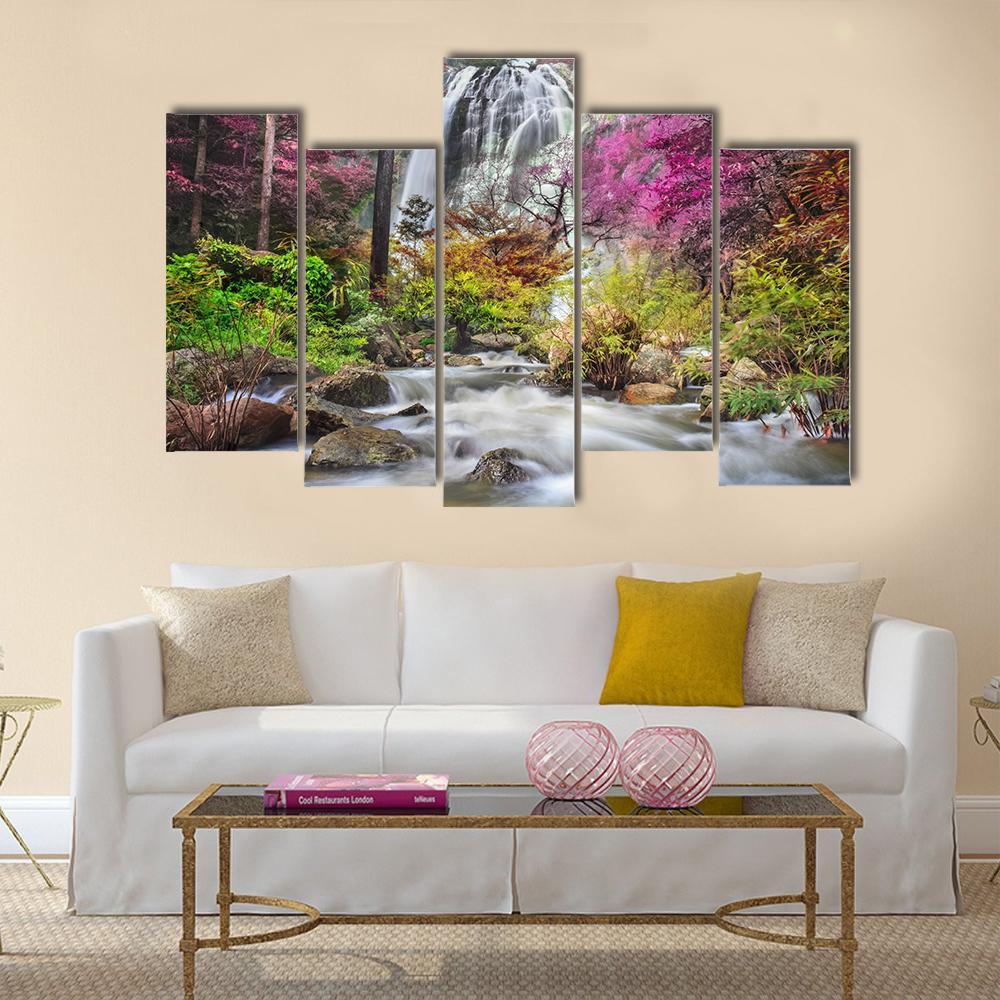 Klonglan Waterfall Thailand Canvas Wall Art-5 Pop-Gallery Wrap-47" x 32"-Tiaracle
