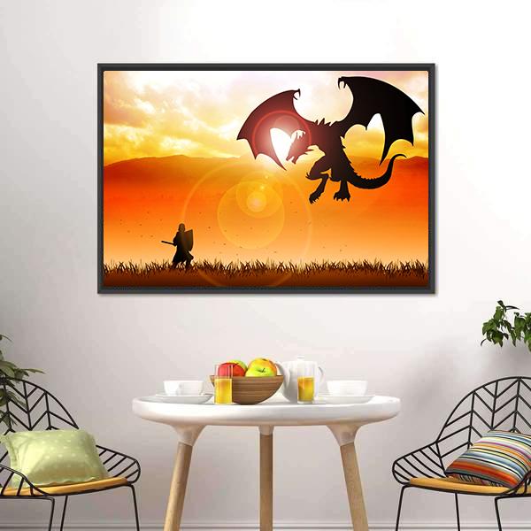 Knight Fighting A Dragon Canvas Wall Art-5 Horizontal-Gallery Wrap-22" x 12"-Tiaracle