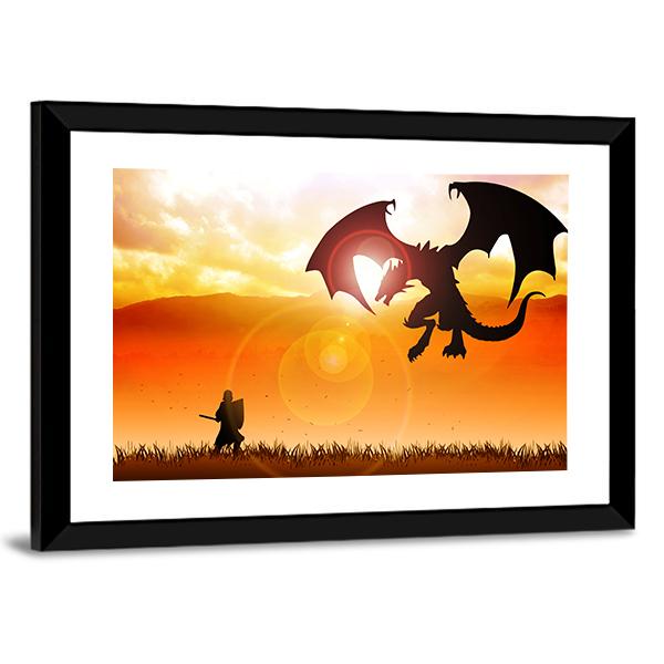 Knight Fighting A Dragon Canvas Wall Art-5 Horizontal-Gallery Wrap-22" x 12"-Tiaracle