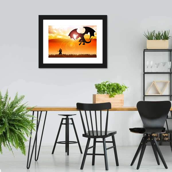 Knight Fighting A Dragon Canvas Wall Art-5 Horizontal-Gallery Wrap-22" x 12"-Tiaracle