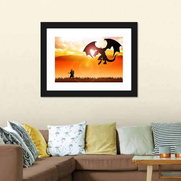 Knight Fighting A Dragon Canvas Wall Art-5 Horizontal-Gallery Wrap-22" x 12"-Tiaracle