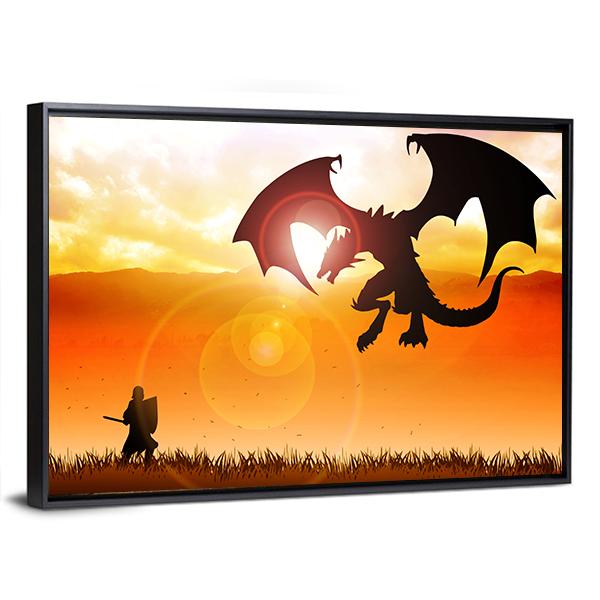 Knight Fighting A Dragon Canvas Wall Art-5 Horizontal-Gallery Wrap-22" x 12"-Tiaracle