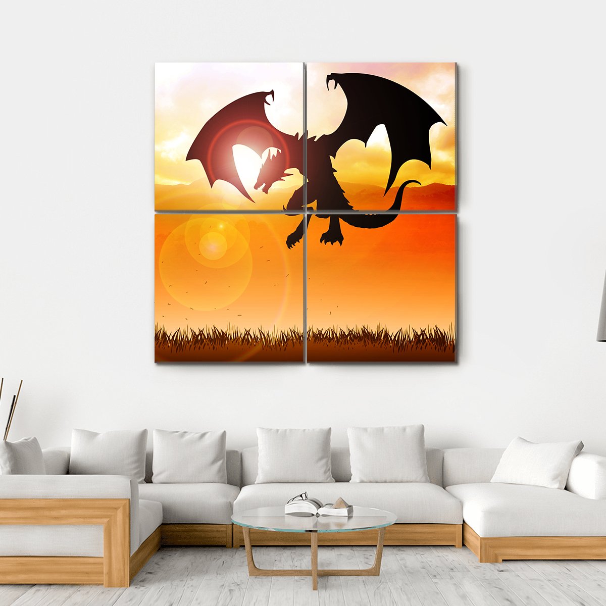 Knight Fighting A Dragon Canvas Wall Art-4 Square-Gallery Wrap-17" x 17"-Tiaracle