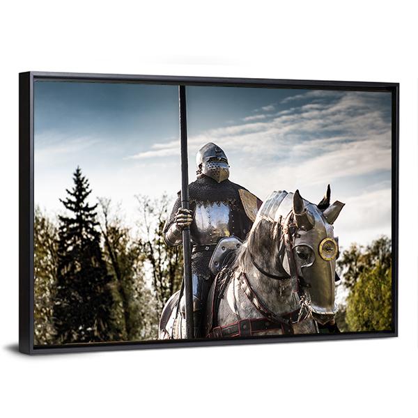 Knight On Horse In Armor Canvas Wall Art-3 Horizontal-Gallery Wrap-25" x 16"-Tiaracle