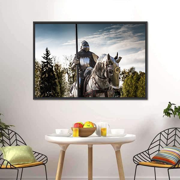 Knight On Horse In Armor Canvas Wall Art-3 Horizontal-Gallery Wrap-25" x 16"-Tiaracle