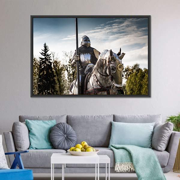 Knight On Horse In Armor Canvas Wall Art-3 Horizontal-Gallery Wrap-25" x 16"-Tiaracle