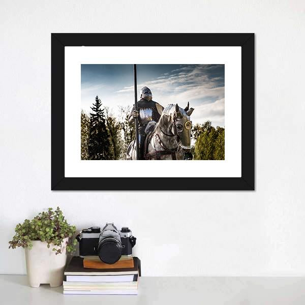 Knight On Horse In Armor Canvas Wall Art-1 Piece-Framed Print-20" x 16"-Tiaracle