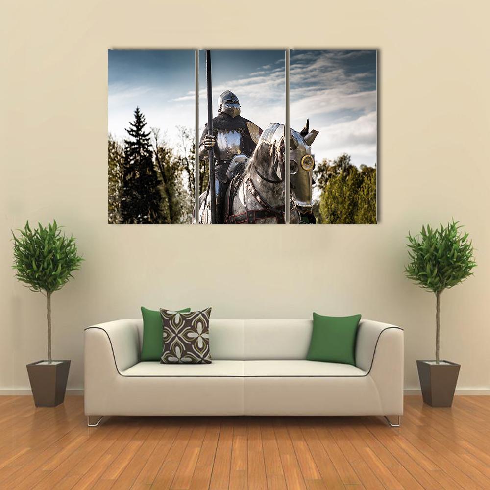 Knight On Horse In Armor Canvas Wall Art-3 Horizontal-Gallery Wrap-37" x 24"-Tiaracle