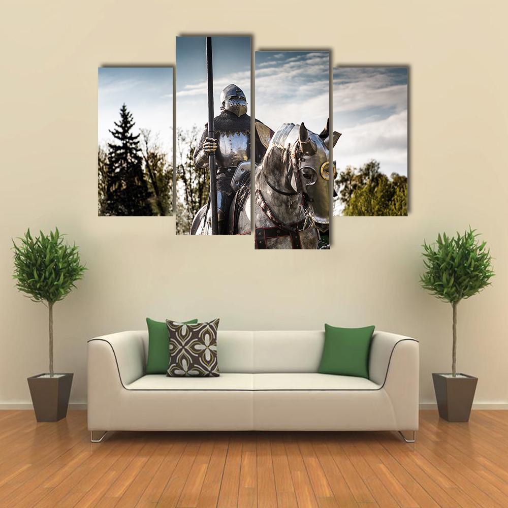 Knight On Horse In Armor Canvas Wall Art-4 Pop-Gallery Wrap-50" x 32"-Tiaracle