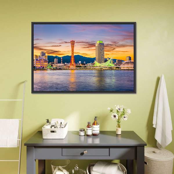 Kobe Port Skyline Canvas Wall Art-1 Piece-Floating Frame-24" x 16"-Tiaracle