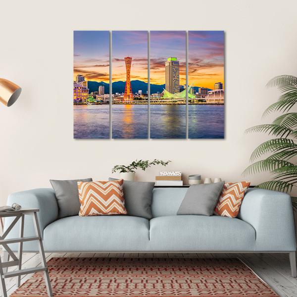Kobe Port Skyline Canvas Wall Art-4 Horizontal-Gallery Wrap-34" x 24"-Tiaracle