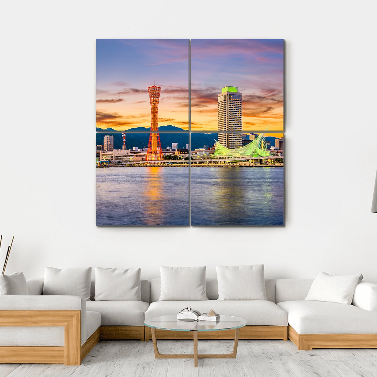 Kobe Port Skyline Canvas Wall Art-4 Square-Gallery Wrap-17" x 17"-Tiaracle