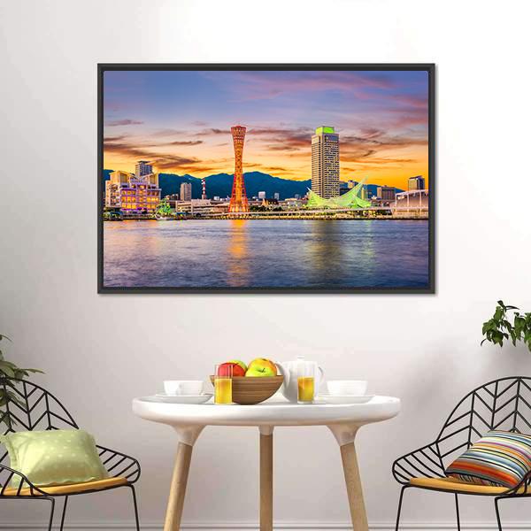 Kobe Port Skyline Canvas Wall Art-5 Horizontal-Gallery Wrap-22" x 12"-Tiaracle