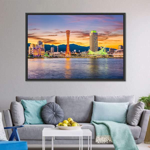 Kobe Port Skyline Canvas Wall Art-5 Horizontal-Gallery Wrap-22" x 12"-Tiaracle
