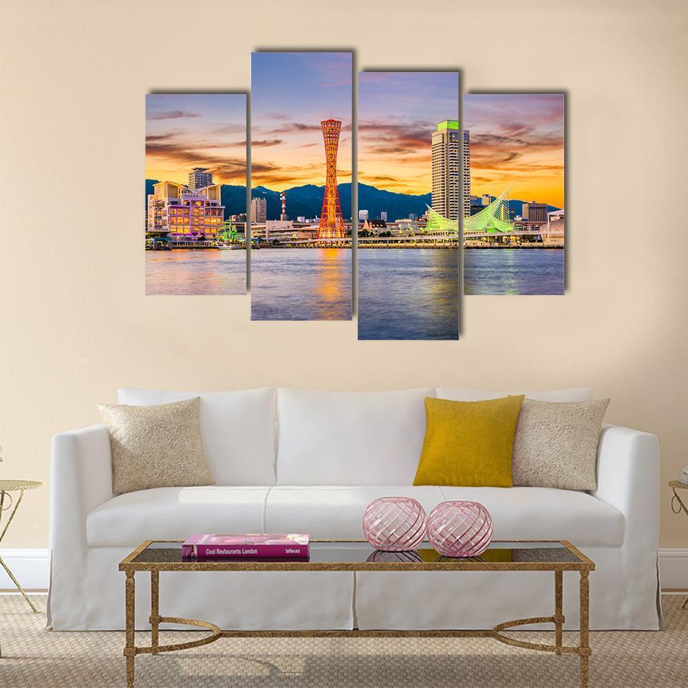 Kobe Port Skyline Canvas Wall Art-4 Pop-Gallery Wrap-50" x 32"-Tiaracle