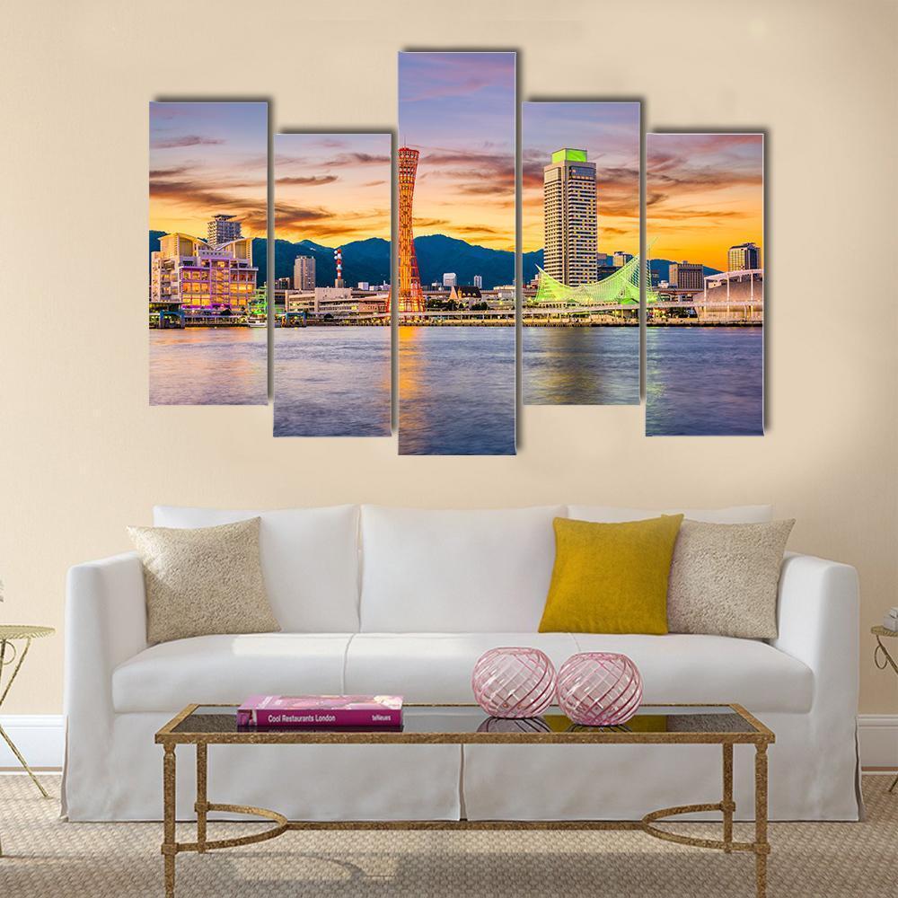 Kobe Port Skyline Canvas Wall Art-5 Pop-Gallery Wrap-47" x 32"-Tiaracle