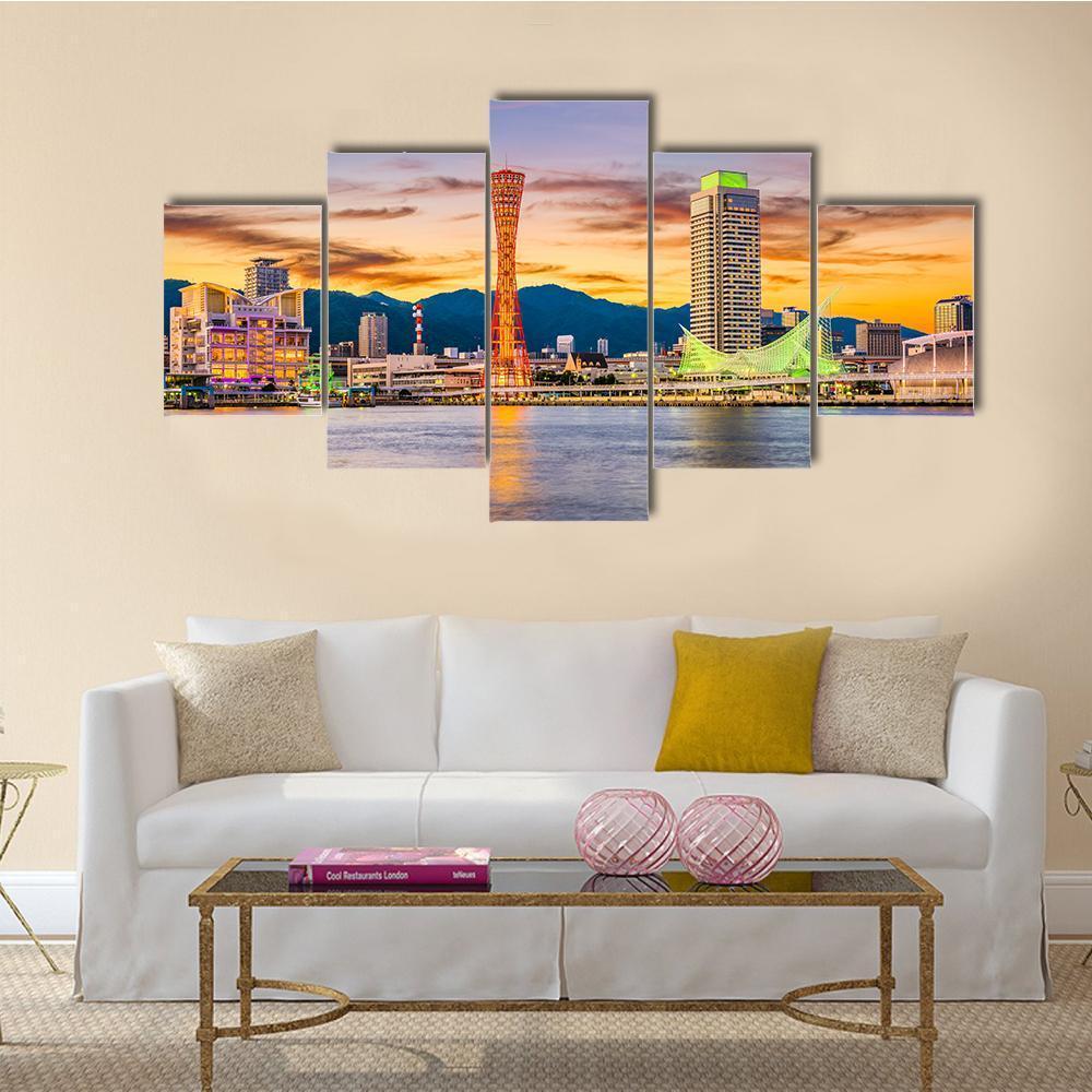 Kobe Port Skyline Canvas Wall Art-5 Star-Gallery Wrap-62" x 32"-Tiaracle