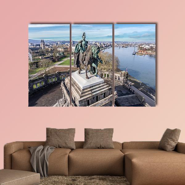 Monument In Koblenz Canvas Wall Art-3 Horizontal-Gallery Wrap-25" x 16"-Tiaracle