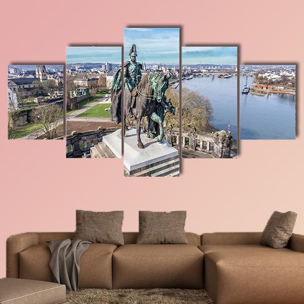 Monument In Koblenz Canvas Wall Art-5 Star-Gallery Wrap-62" x 32"-Tiaracle