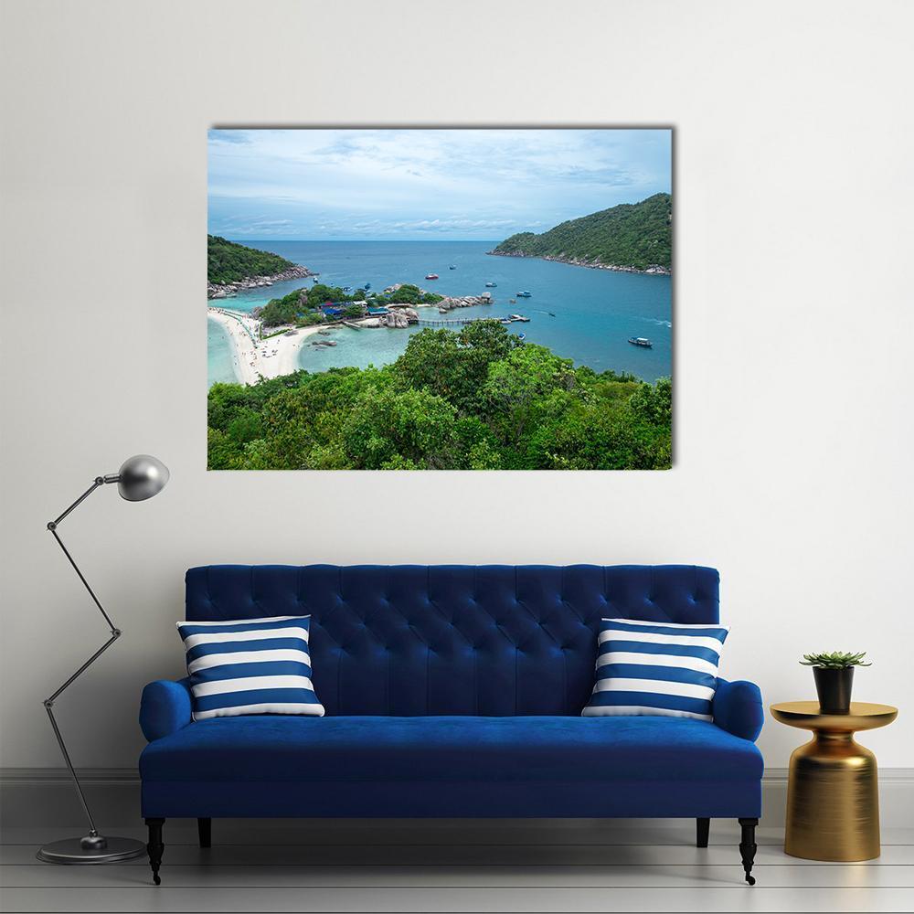 Koh Nang Yuan Island Canvas Wall Art in green and blue, single panel hung on a wall