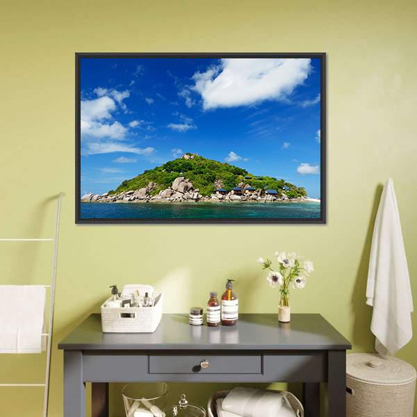 Koh Nang Yuan Island Under Cloudy Sky Canvas Wall Art-1 Piece-Floating Frame-24" x 16"-Tiaracle