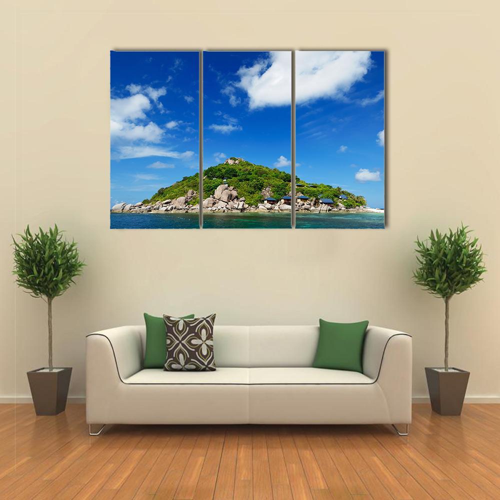 Koh Nang Yuan Island Under Cloudy Sky Canvas Wall Art-3 Horizontal-Gallery Wrap-37" x 24"-Tiaracle