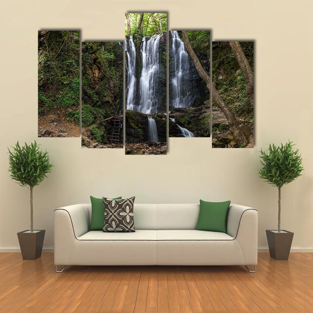 Koleshino Waterfalls Canvas Wall Art-5 Pop-Gallery Wrap-47" x 32"-Tiaracle