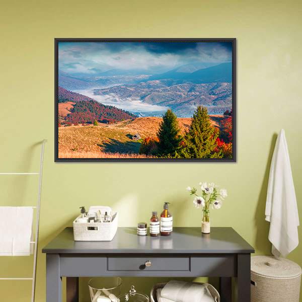 Kolochava Village In Autumn Canvas Wall Art-1 Piece-Floating Frame-24" x 16"-Tiaracle