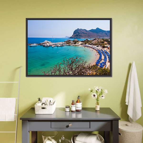Kolymbia Beach Greece Canvas Wall Art-1 Piece-Floating Frame-36" x 24"-Tiaracle