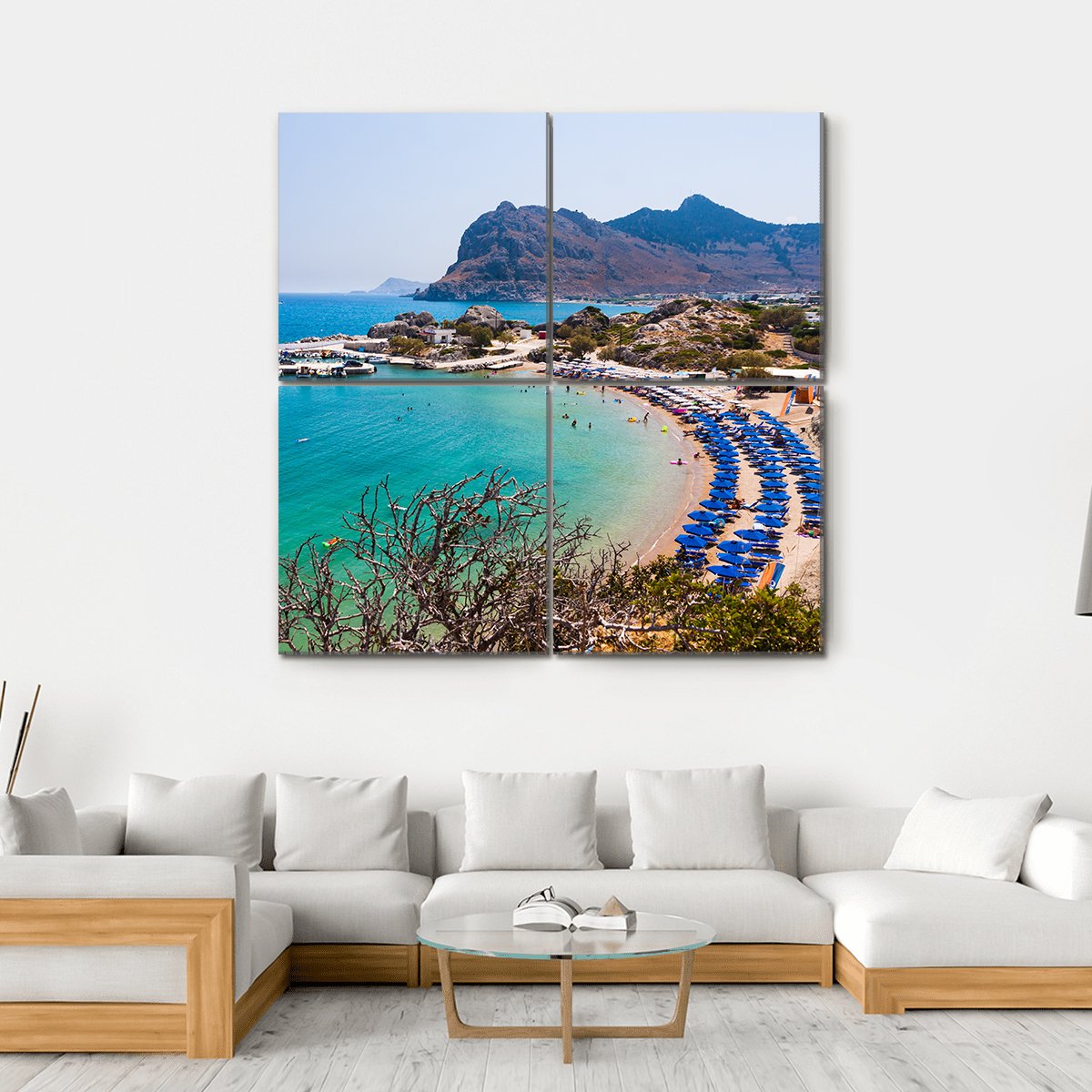 Kolymbia Beach Greece Canvas Wall Art-4 Square-Gallery Wrap-17" x 17"-Tiaracle