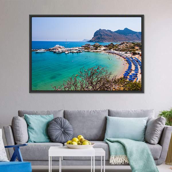 Kolymbia Beach Greece Canvas Wall Art-5 Horizontal-Gallery Wrap-22" x 12"-Tiaracle