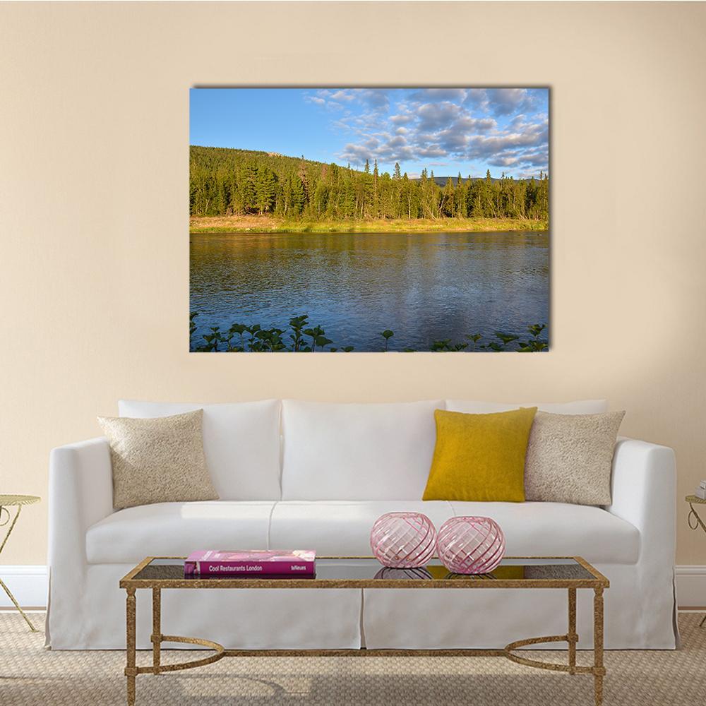 Komi Virgin Forests With Shchugor River Canvas Wall Art-5 Pop-Gallery Wrap-47" x 32"-Tiaracle