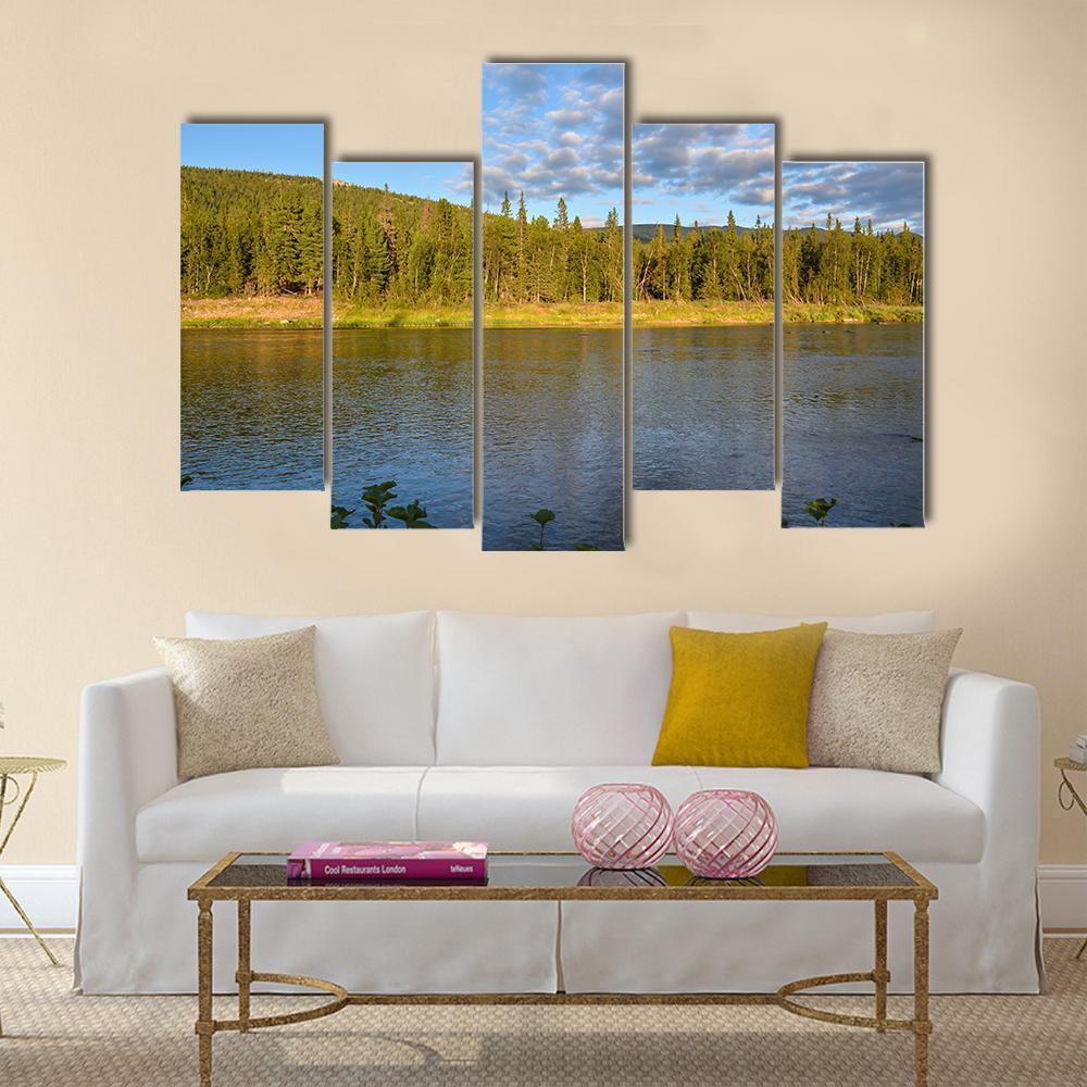 Komi Virgin Forests With Shchugor River Canvas Wall Art-5 Pop-Gallery Wrap-47" x 32"-Tiaracle