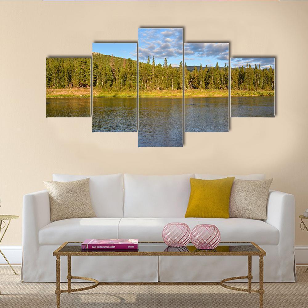 Komi Virgin Forests With Shchugor River Canvas Wall Art-5 Star-Gallery Wrap-62" x 32"-Tiaracle
