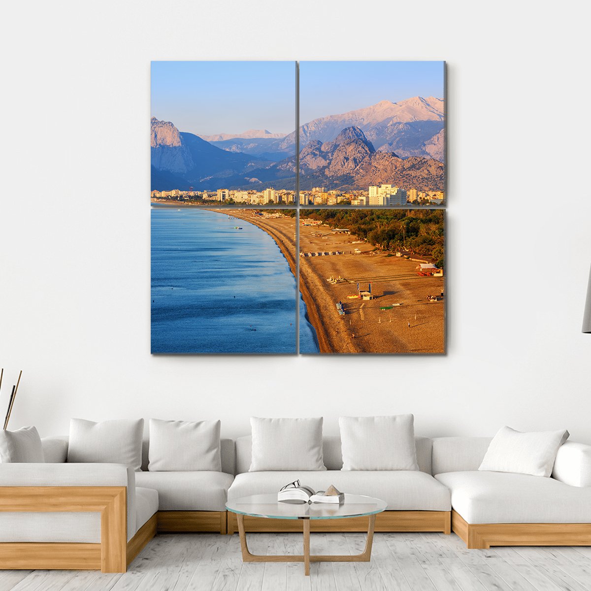 Konyaalti Sand Beach Canvas Wall Art-4 Square-Gallery Wrap-17" x 17"-Tiaracle