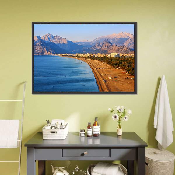 Konyaalti Sand Beach Canvas Wall Art-1 Piece-Floating Frame-24" x 16"-Tiaracle