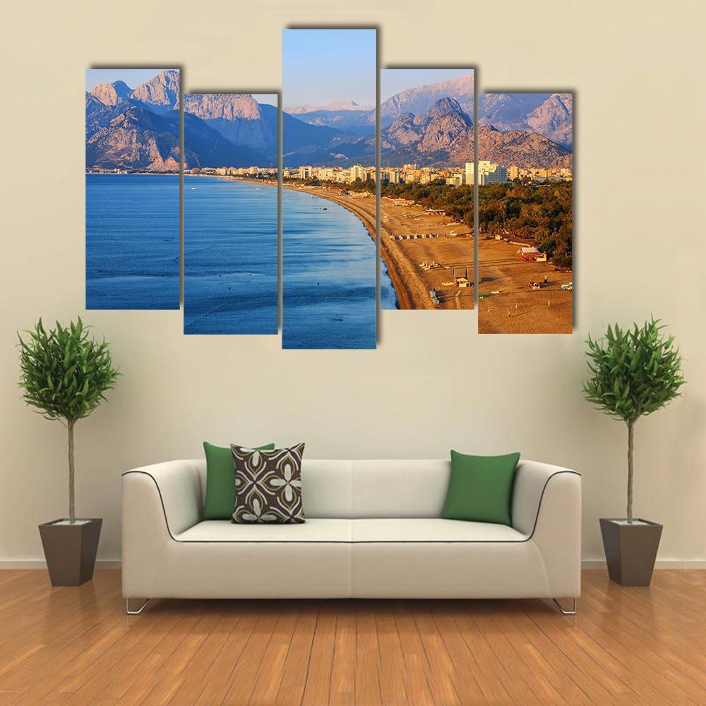 Konyaalti Sand Beach Canvas Wall Art-5 Pop-Gallery Wrap-47" x 32"-Tiaracle