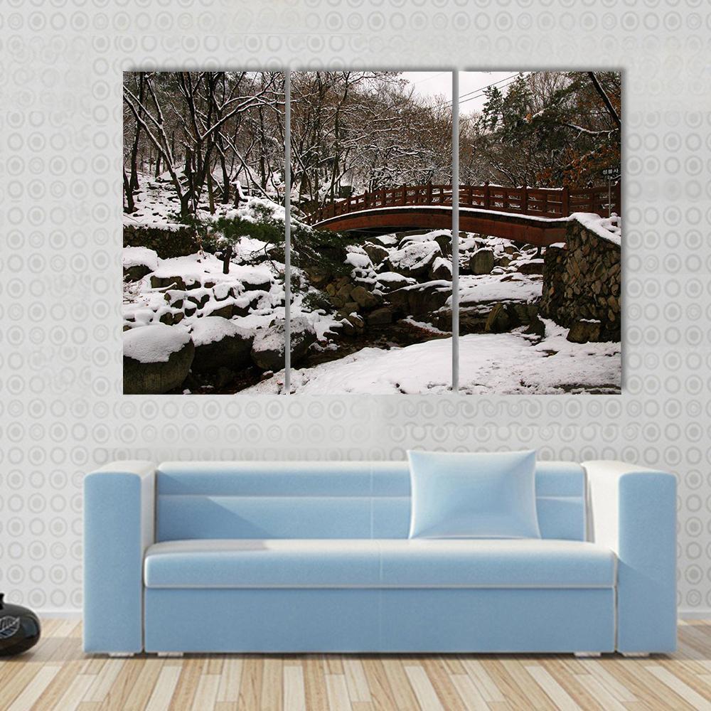 Korean Bridge In Winter Canvas Wall Art-3 Horizontal-Gallery Wrap-37" x 24"-Tiaracle